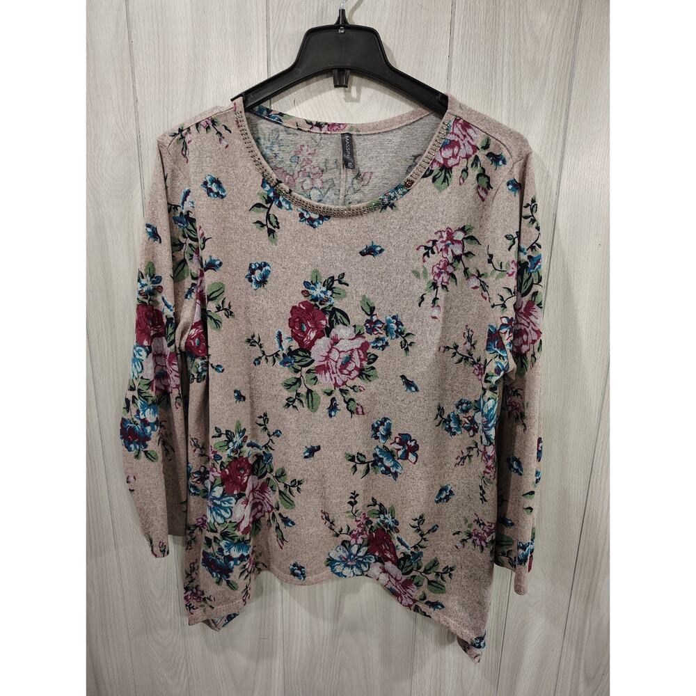 Women's Floral Fairy Embellished Pullover Sweater Size 2X Massini Office Comfort